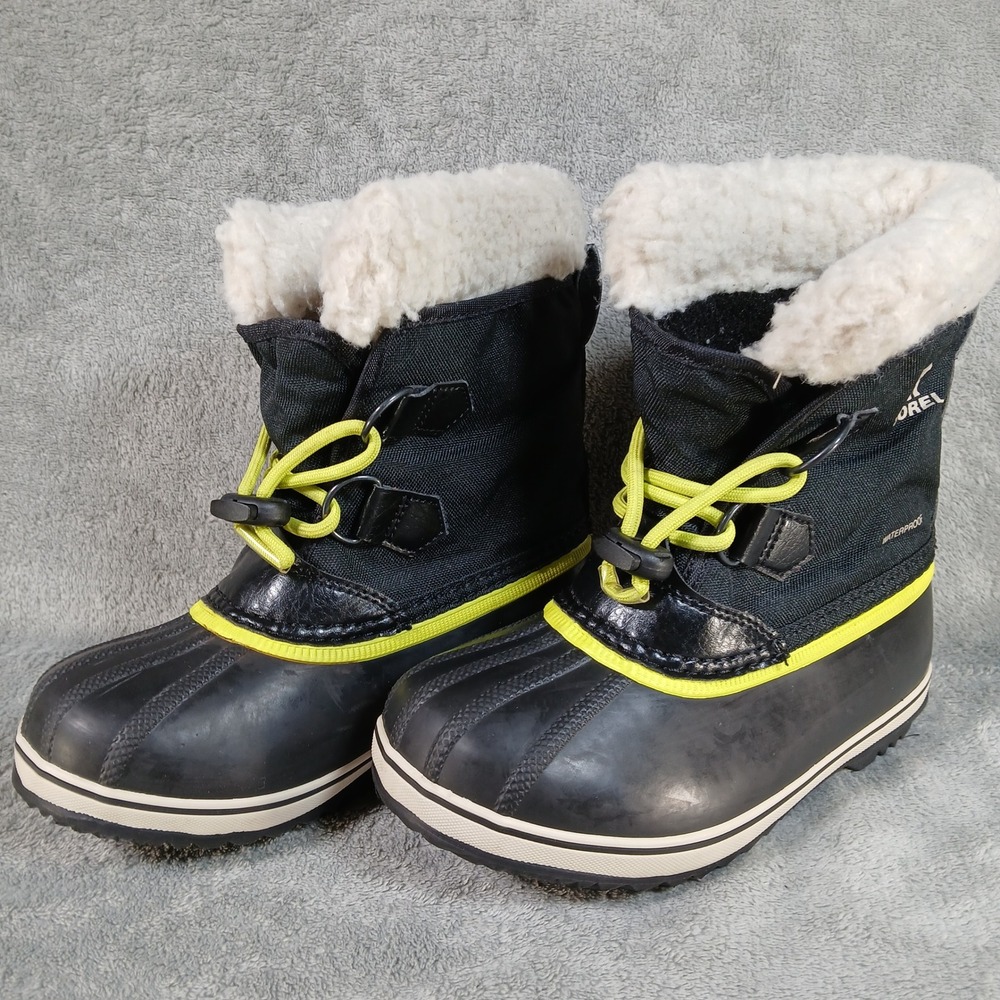 Sorel Snow Boots Kids 13 Yoot Pac Black Lime Waterproof